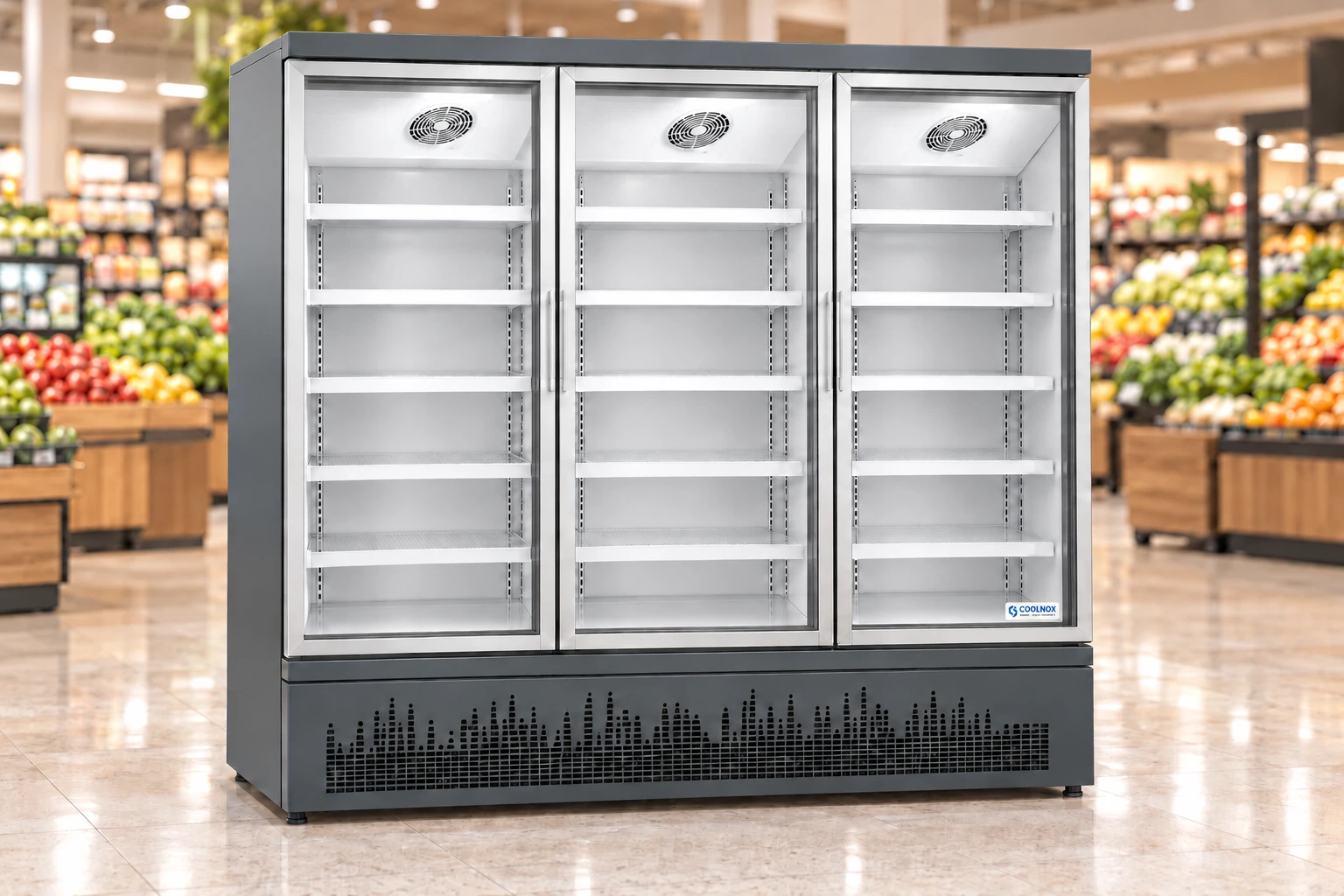 6-Foot Glass Door Cooler — 3 door · Built-in configuration illustration