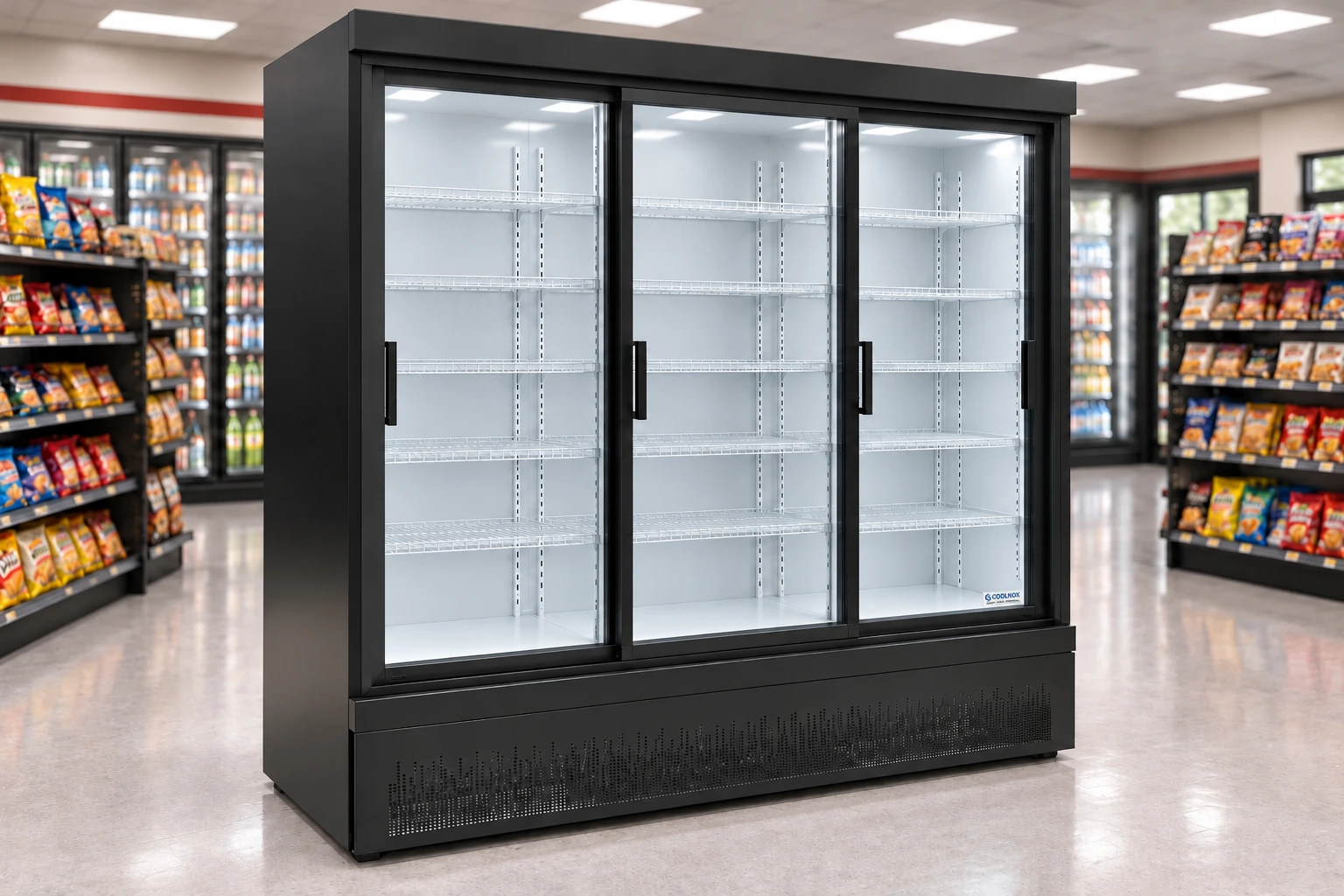 6-Foot Sliding Glass Door Cooler — 3 door · Built-in configuration illustration