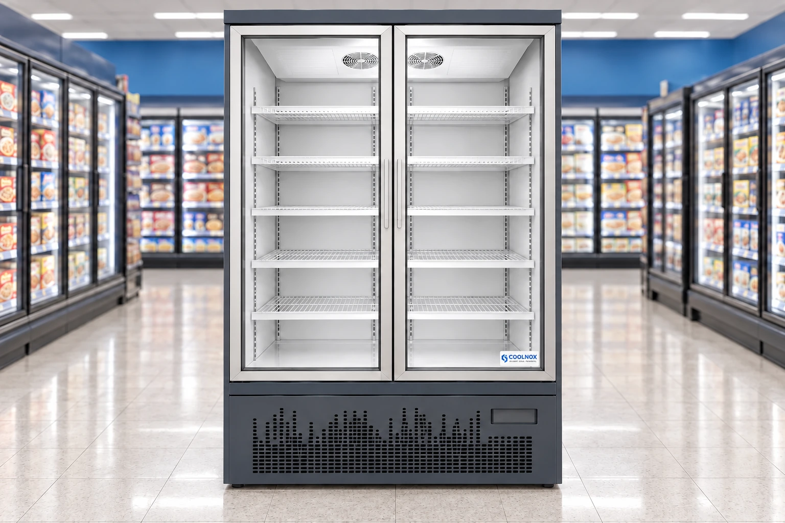 4-Foot Glass Door Freezer — 2 door · Built-in configuration illustration