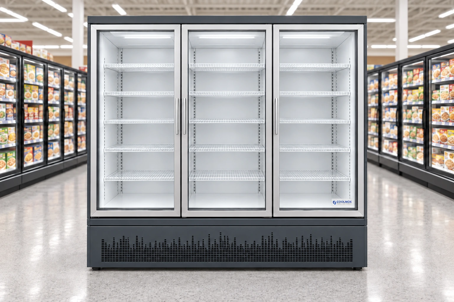 6-Foot Glass Door Freezer — 3 door · Built-in configuration illustration