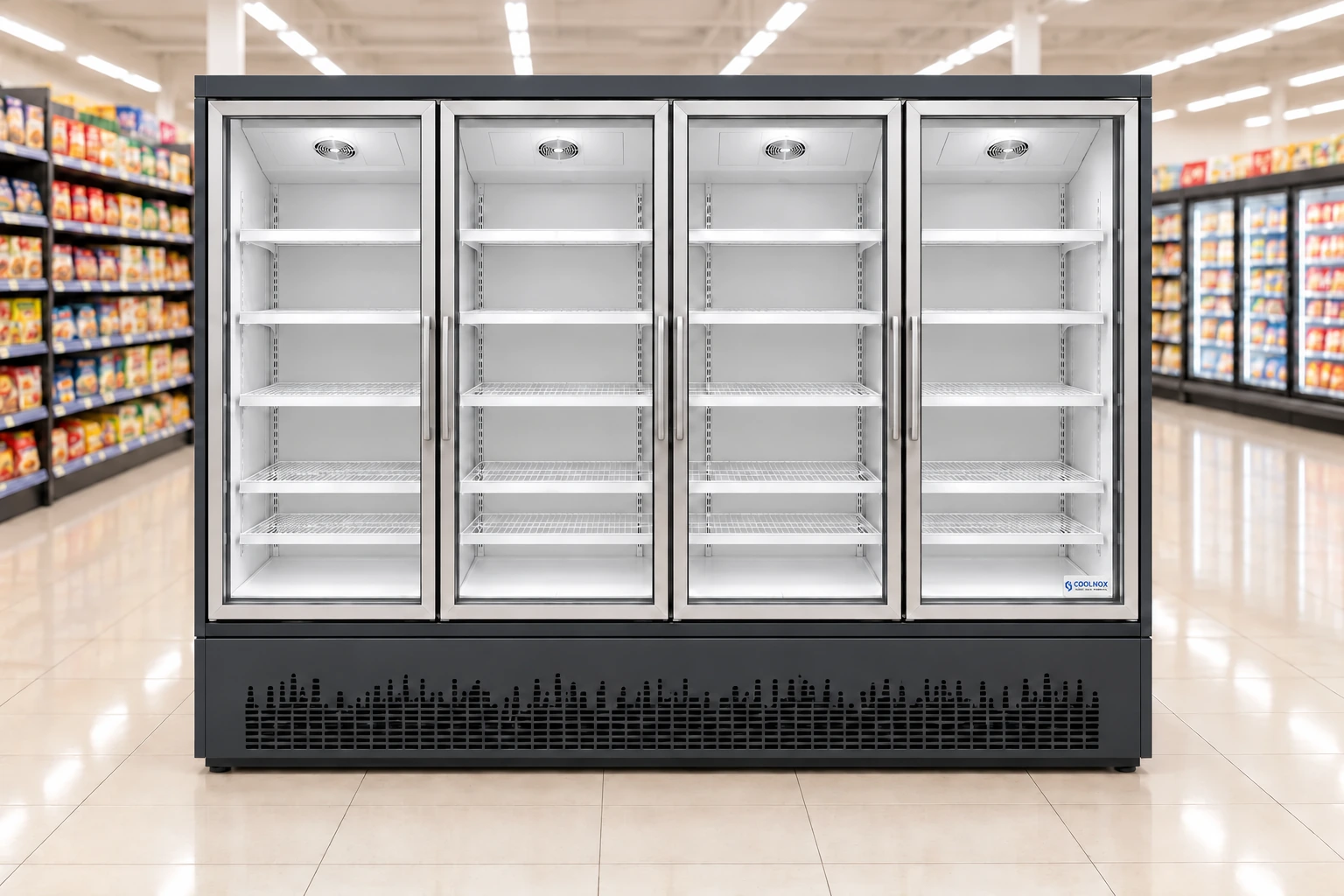 8-Foot Glass Door Freezer — 4 door · Built-in configuration illustration