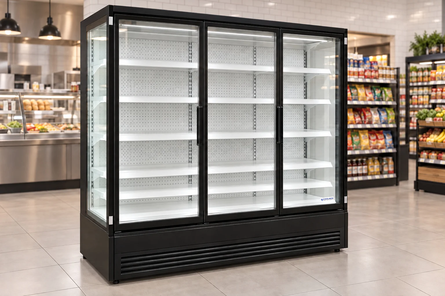 6-Foot Convenience Store Style Glass Door Multideck Refrigerator — 3 door · Built-in configuration illustration