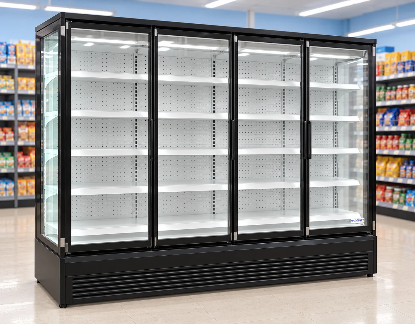 8-Foot Convenience Store Style Glass Door Multideck Refrigerator — 4 door · Built-in configuration illustration