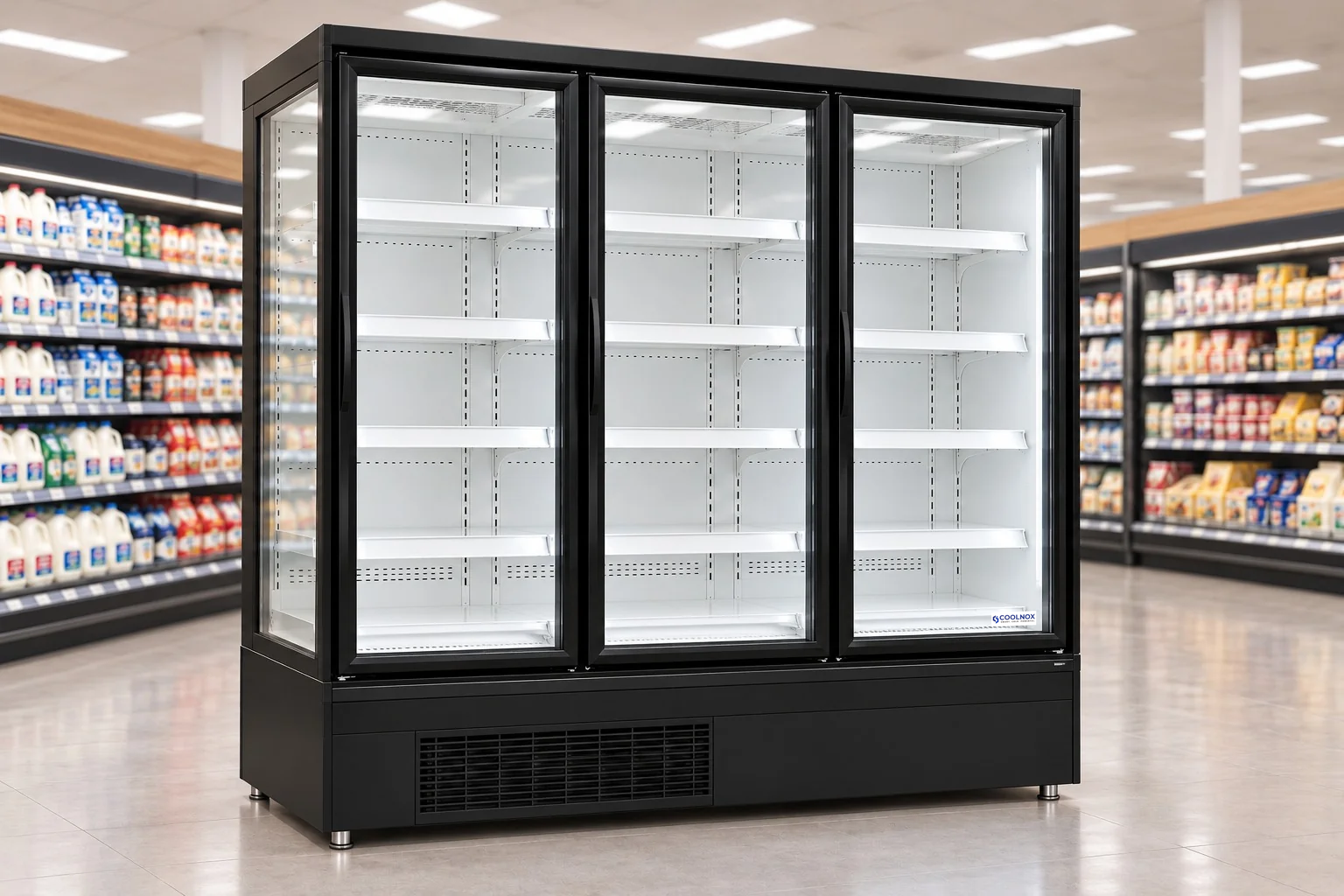 6-Foot Glass Door Multideck Refrigerator — 3 door · Built-in configuration illustration