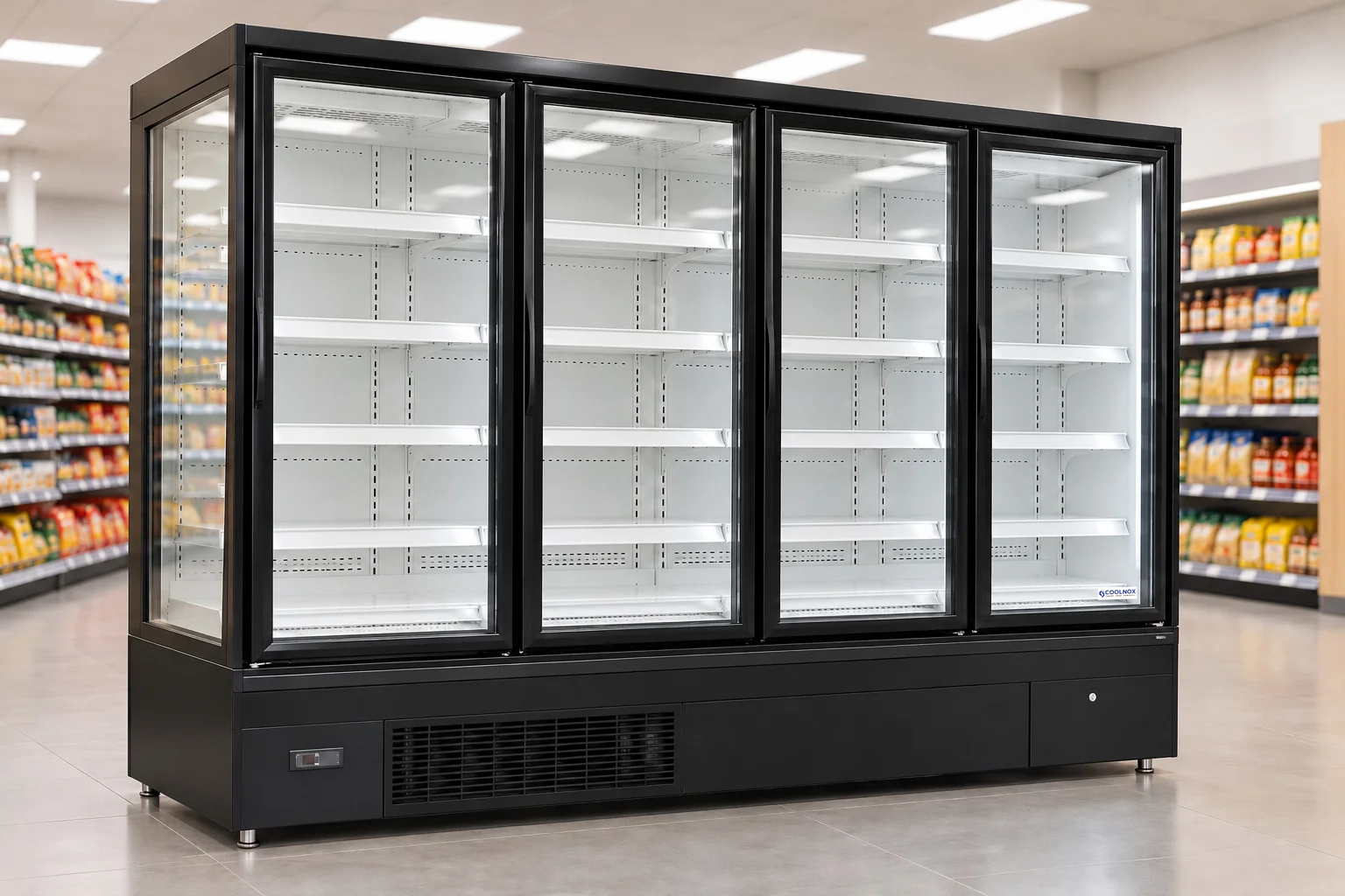8-Foot Glass Door Multideck Refrigerator — 4 door · Built-in configuration illustration