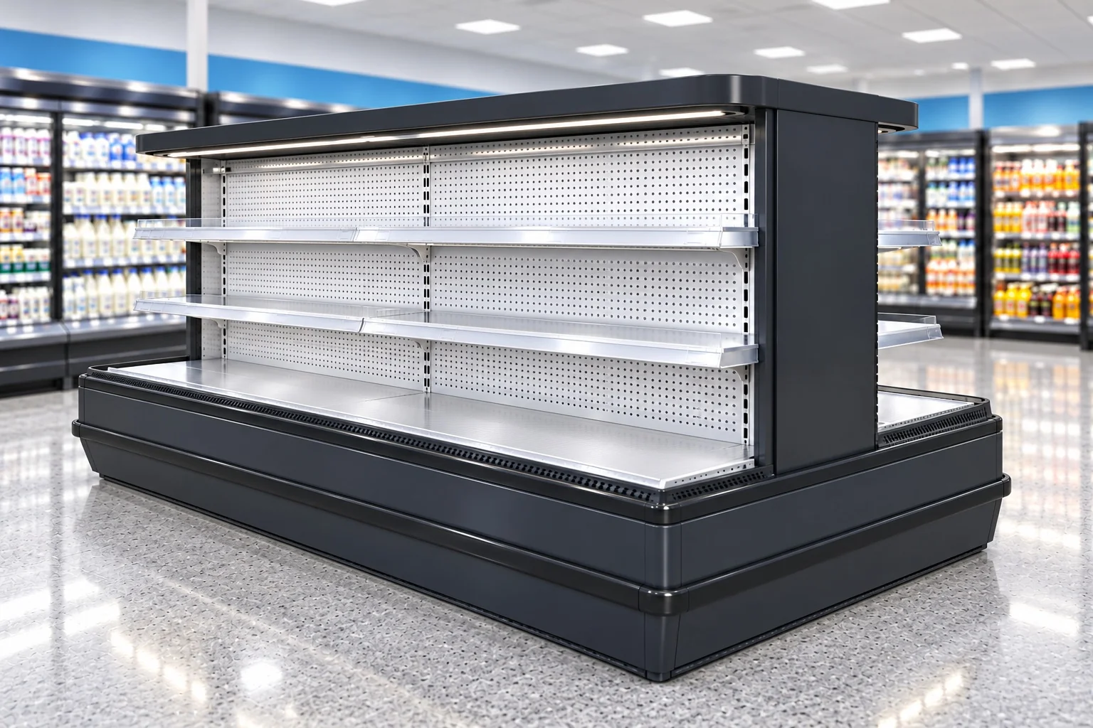 10-Foot Round Island Open Shelf Refrigerator — Middle 10 ft · Remote configuration illustration