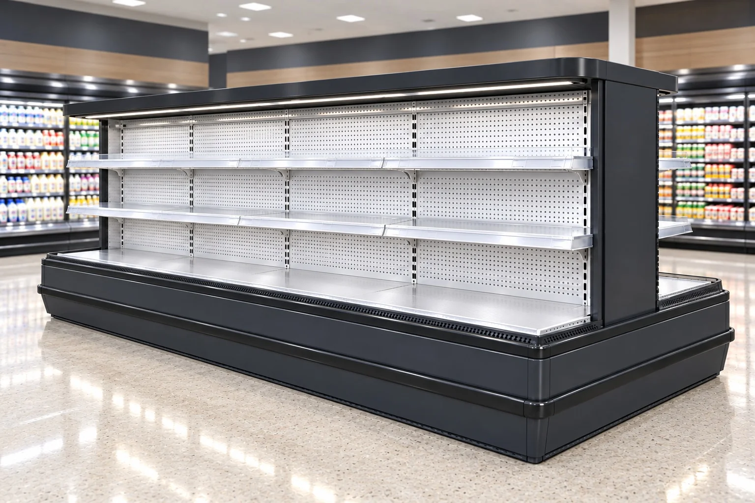 12-Foot Round Island Open Shelf Refrigerator — Middle 12 ft · Remote configuration illustration