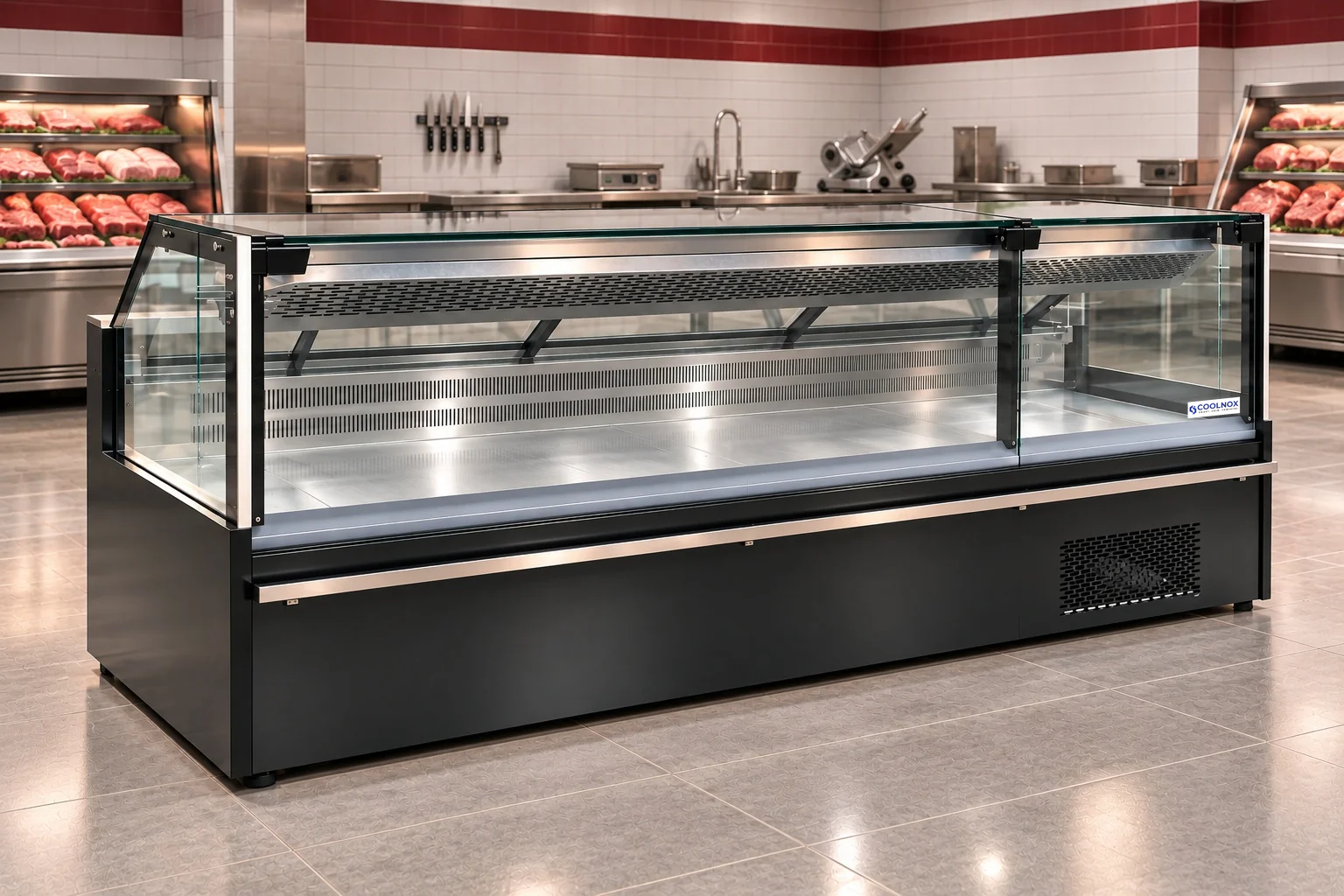 8-Foot Gravity Service Meat Display Cooler — Model GHG-2580S · 8 ft configuration illustration