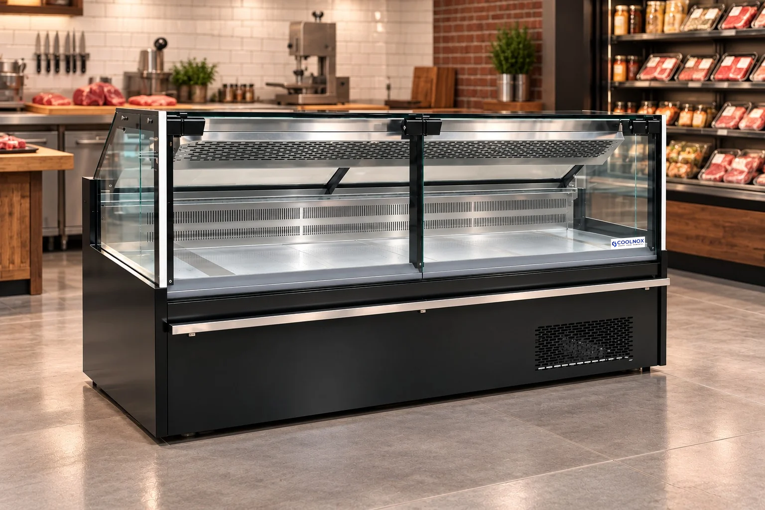 6-Foot Gravity Service Meat Display Cooler — 6 ft · Remote configuration illustration