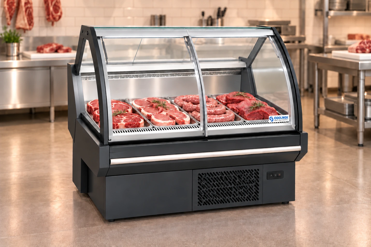 4-Foot Front Sliding Door Meat Display Cooler — 4 ft · Built-in configuration illustration