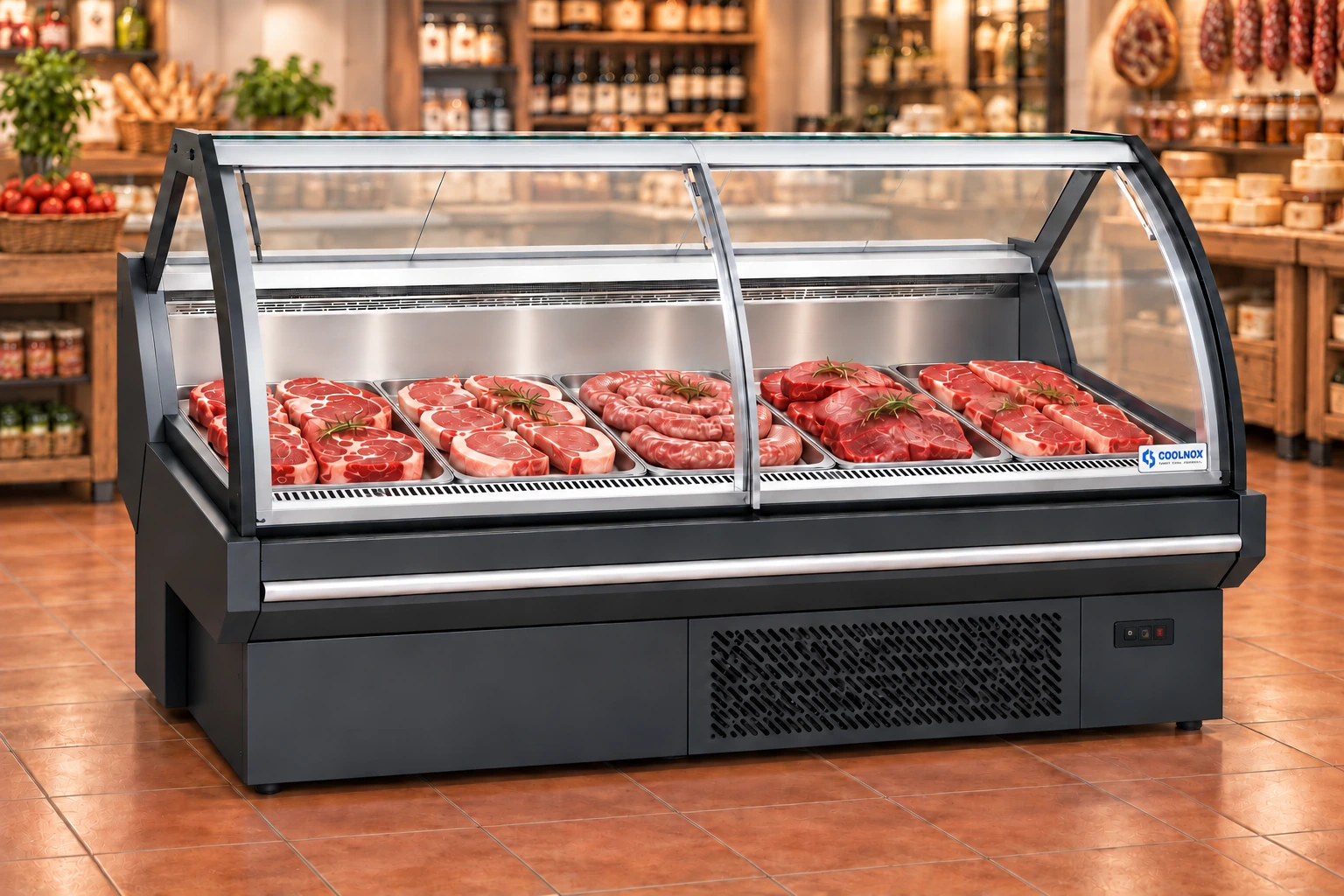 6-Foot Front Sliding Door Meat Display Cooler — 6 ft · Built-in configuration illustration