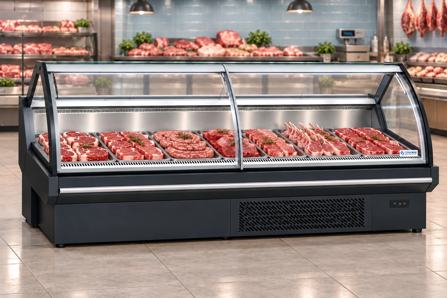 8-Foot Front Sliding Door Meat Display Cooler — 8 ft · Built-in configuration illustration