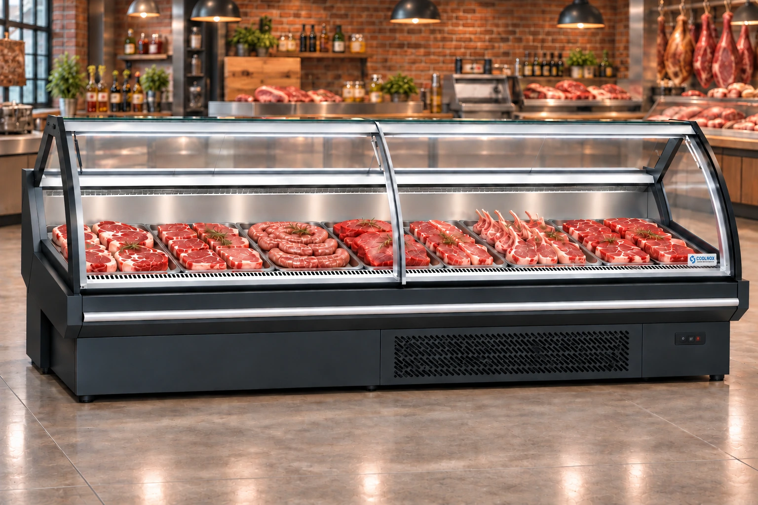 10-Foot Front Sliding Door Meat Display Cooler — 10 ft · Built-in configuration illustration