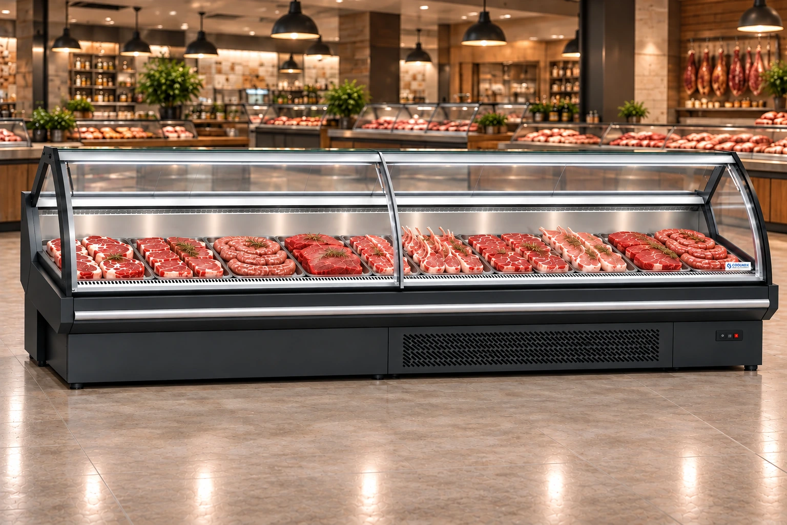 12-Foot Front Sliding Door Meat Display Cooler — 12 ft · Built-in configuration illustration