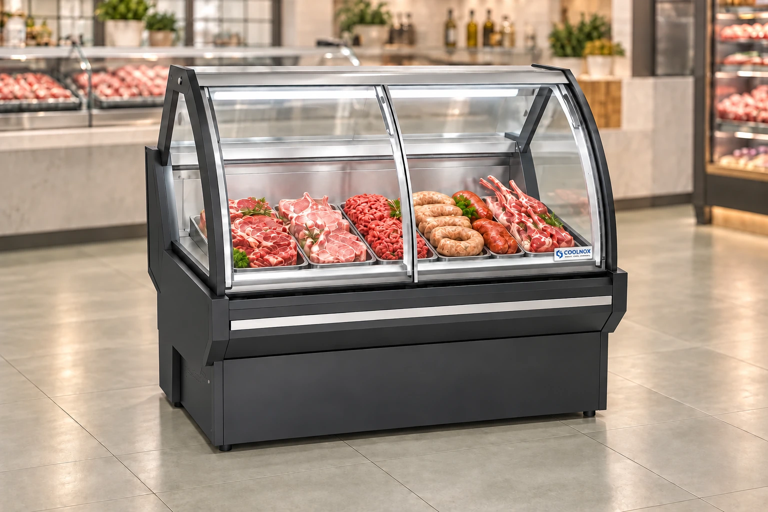 4-Foot Front Sliding Door Meat Display Cooler — 4 ft · Remote configuration illustration