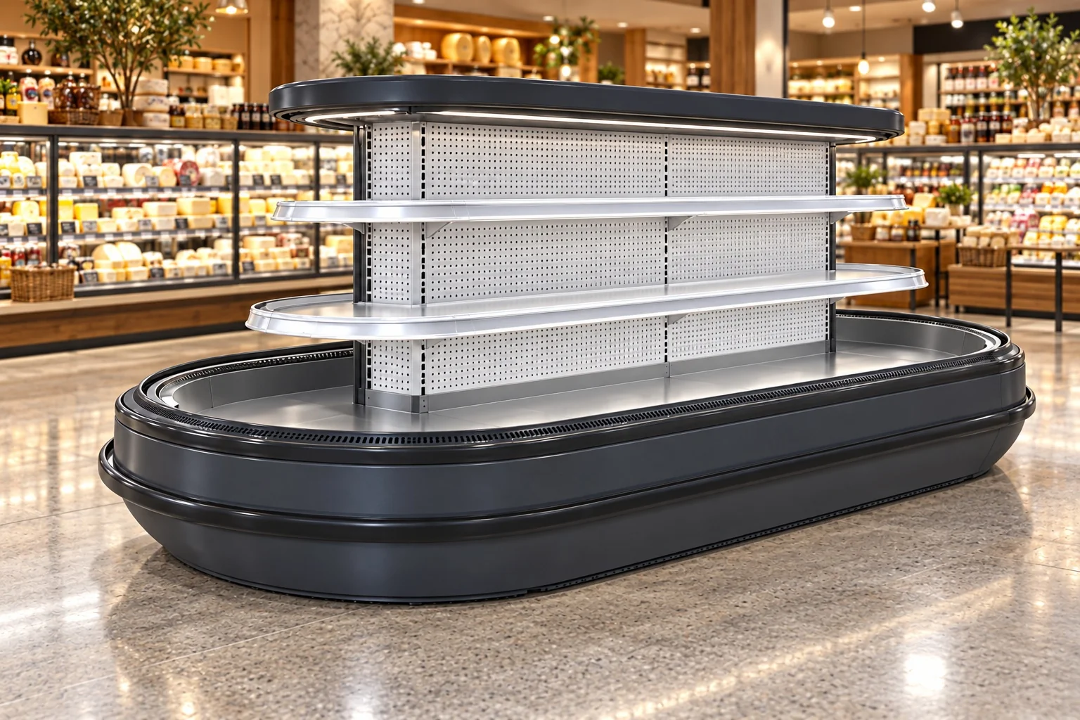 8-Foot Cheese Island Open Shelf Refrigerator — 8 ft · Remote configuration illustration
