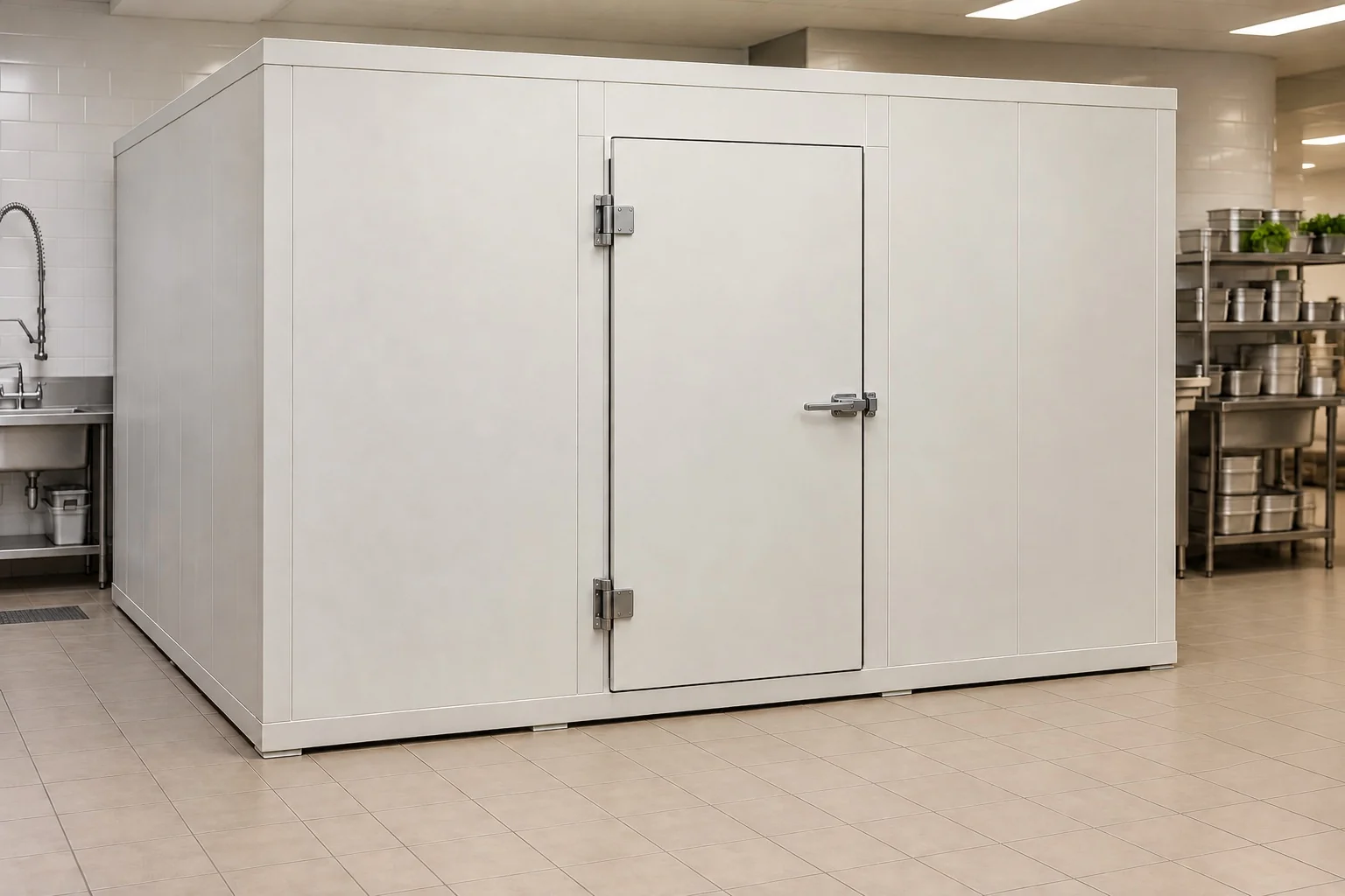 Walk-in cooler/freezer room panels - painted steel — 12 × 10 × 8 ft room · Panel kit configuration illustration