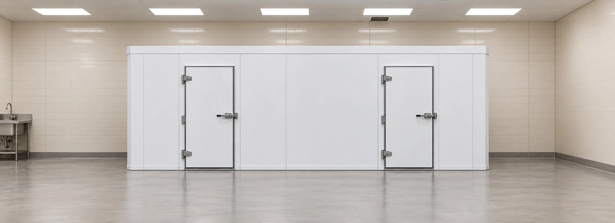 Double-temperature cold storage room — 22 × 7 × 8 ft room · Panel kit configuration illustration