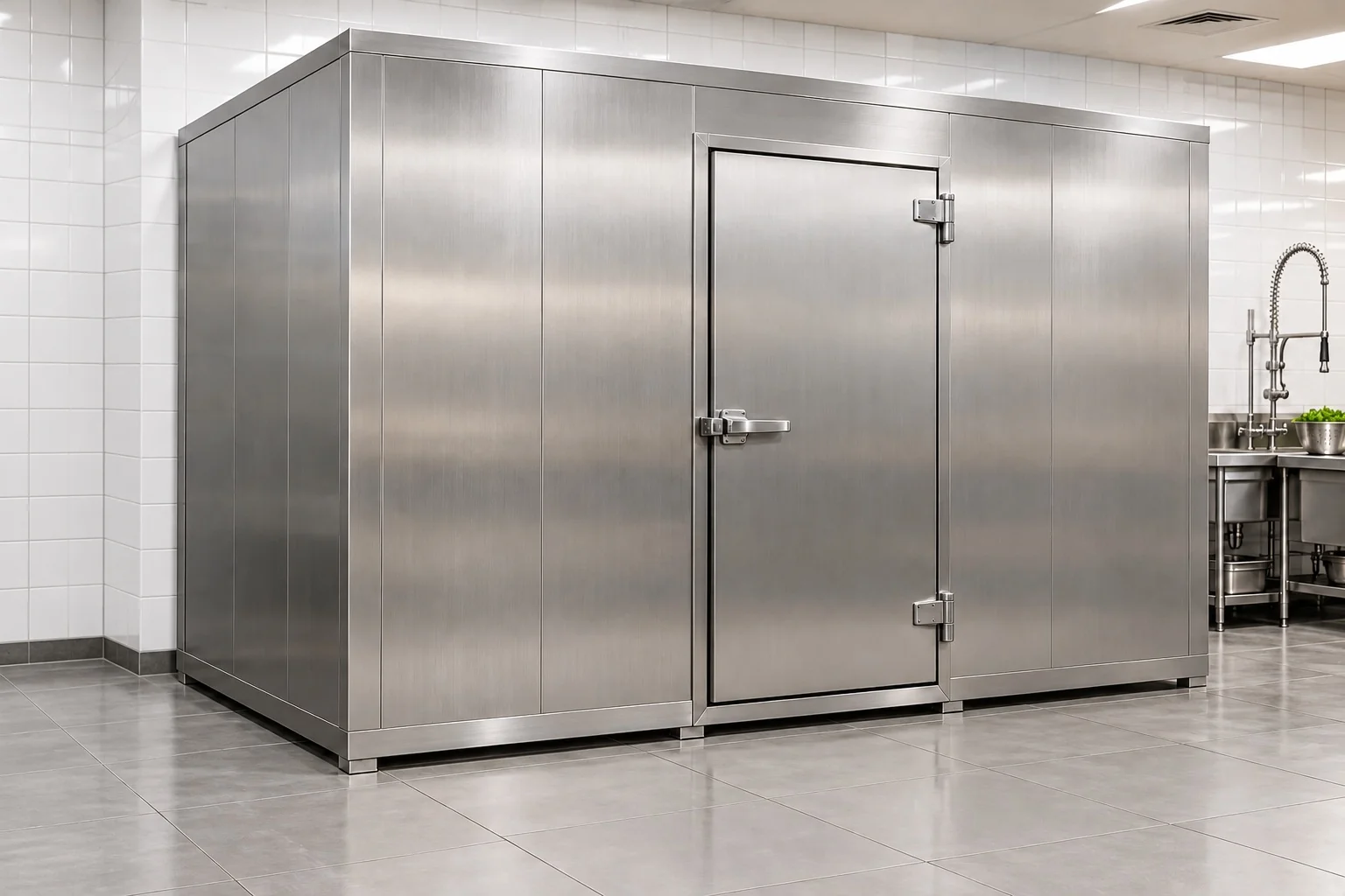 Walk-in cooler/freezer room panels - stainless steel — 12 × 10 × 8 ft room · Panel kit configuration illustration