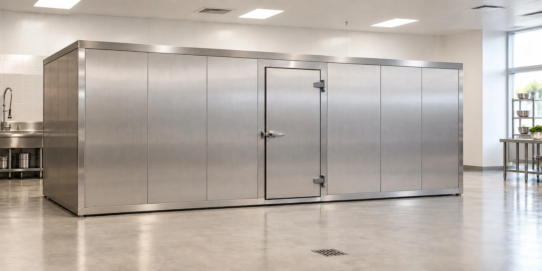Walk-in cooler/freezer room panels - stainless steel — 20 × 10 × 8 ft room · Panel kit configuration illustration