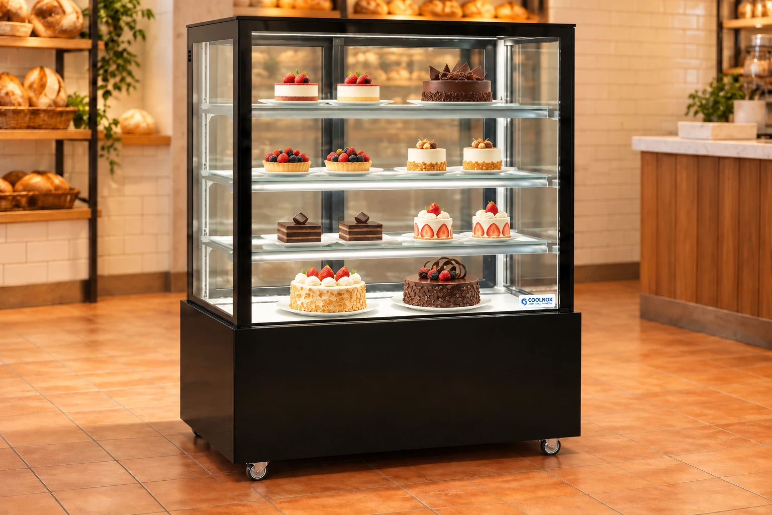 4-Foot Cake Display Cooler — 4 ft · Built-in configuration illustration