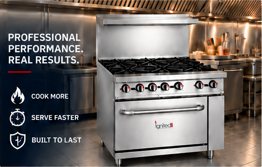 Ignited Pro commercial gas range in a professional kitchen