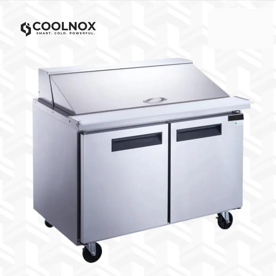 2-Door Commercial Food Prep Table Refrigerator in Stainless Steel with Mega Top